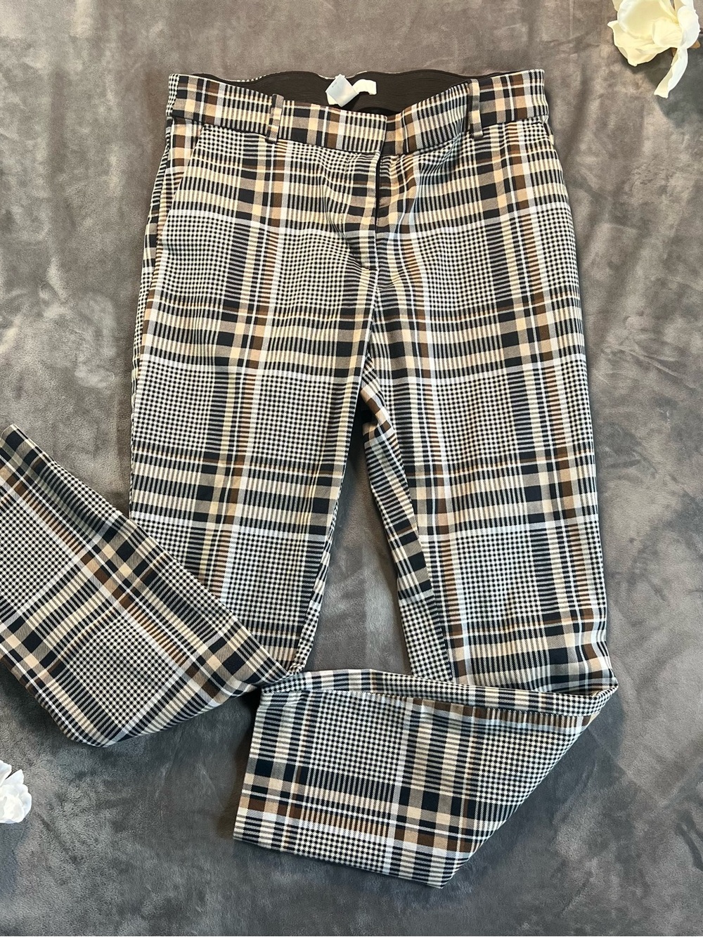 H&M Black White Brown Plaid Trousers